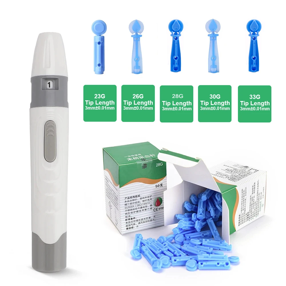 Lancet Pen Adjustable Depth Blood Sampling Glucose Test Pen Blood Disposable Needles Sterile Drain Blood Collect Medical Tools