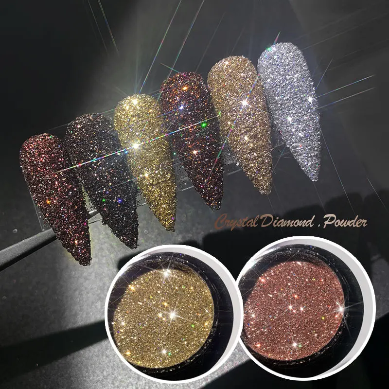 Reflective Crystal Diamond Nail Powder Dust Nails Glitter Pigment Holographic Gel Polish For Nail Art Decorations Accessories