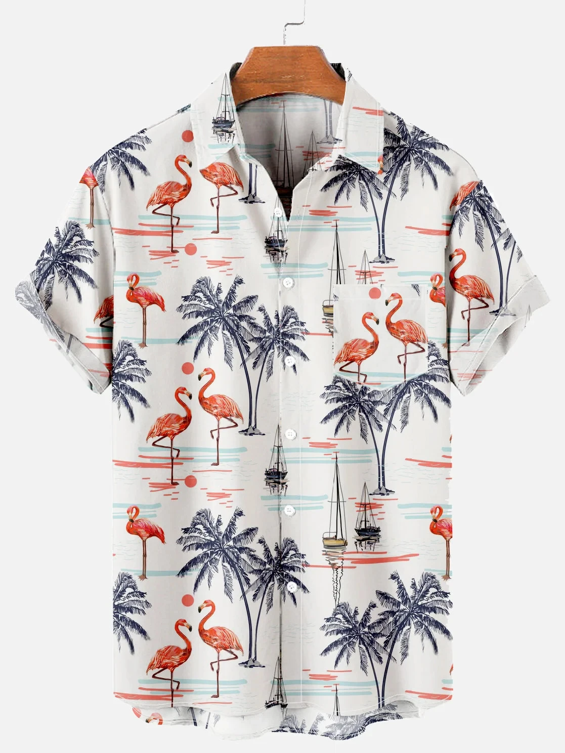 Men's Vacation Resort  Coconut Flamingo 3D Print Turndown Collar Shirt casual  Short Sleeve Shirt Summer loose Shirts For Boys