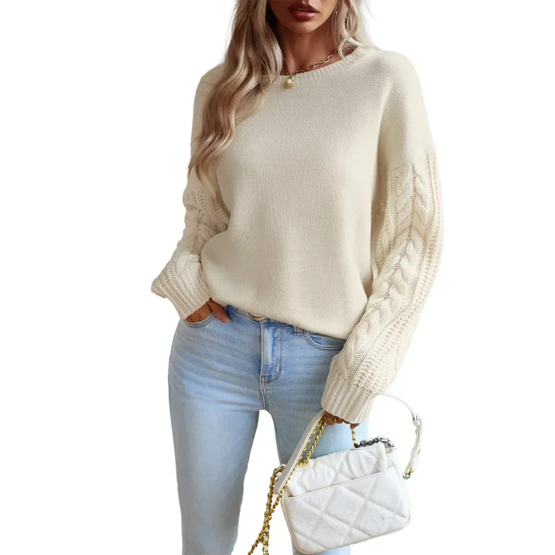 Long Sleeved Solid Color Knitted Round Neck Sweater 2023 Autumn/Winter New Women's Clothing Temperament Elegant Knitwear Top