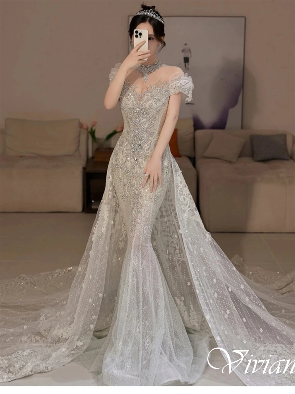 تخصيص الخامس الرقبة قبالة الكتف عالية الجودة زي العرائس طول الأرض لوحة قطار مساء فستان حورية البحر مثير رداء دي mariée