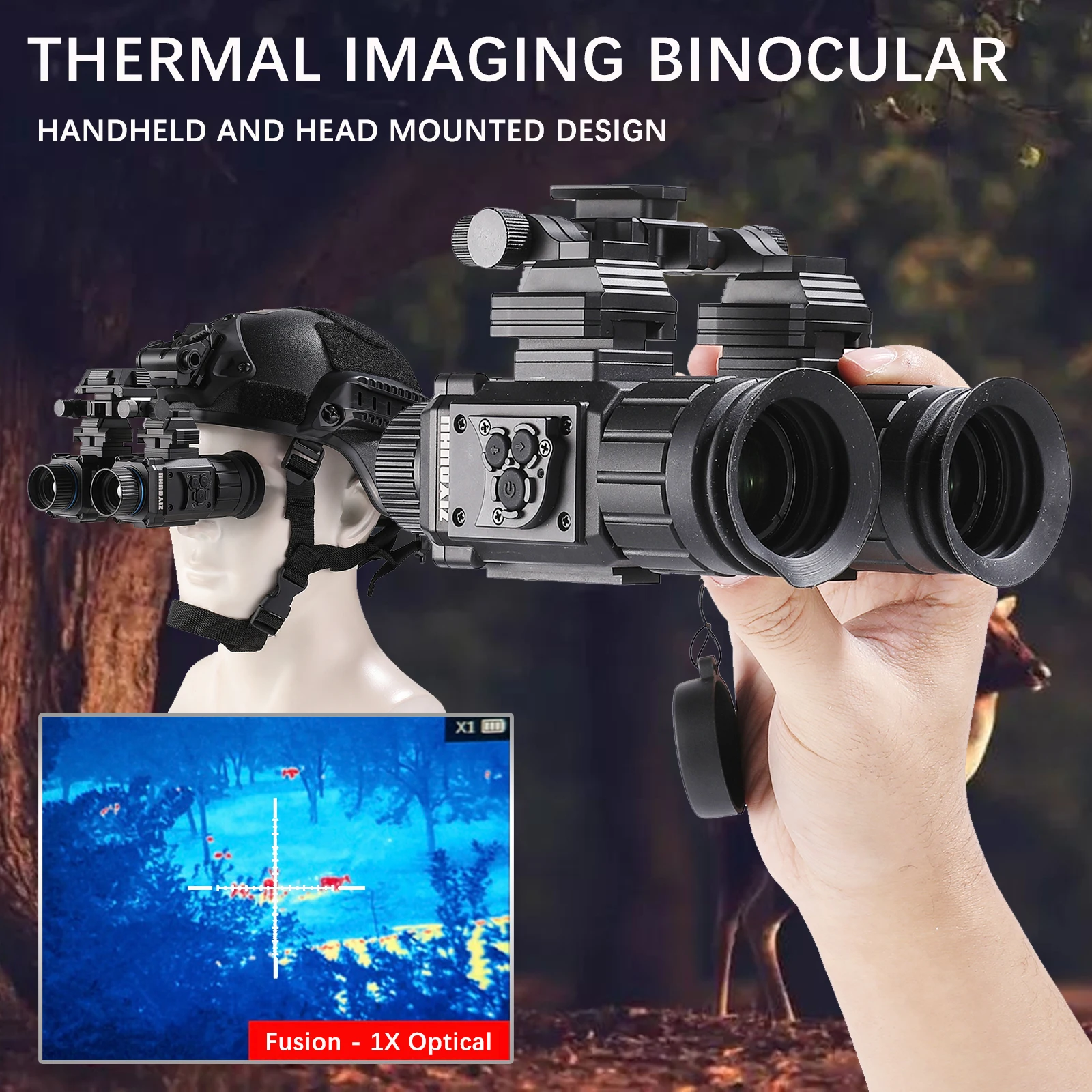 Outdoor Head Mounted IR Thermal Imager Binoculars, Cross Cursor, Heat Aiming, for Hunting,Infrared Night Thermal Imaging Goggles