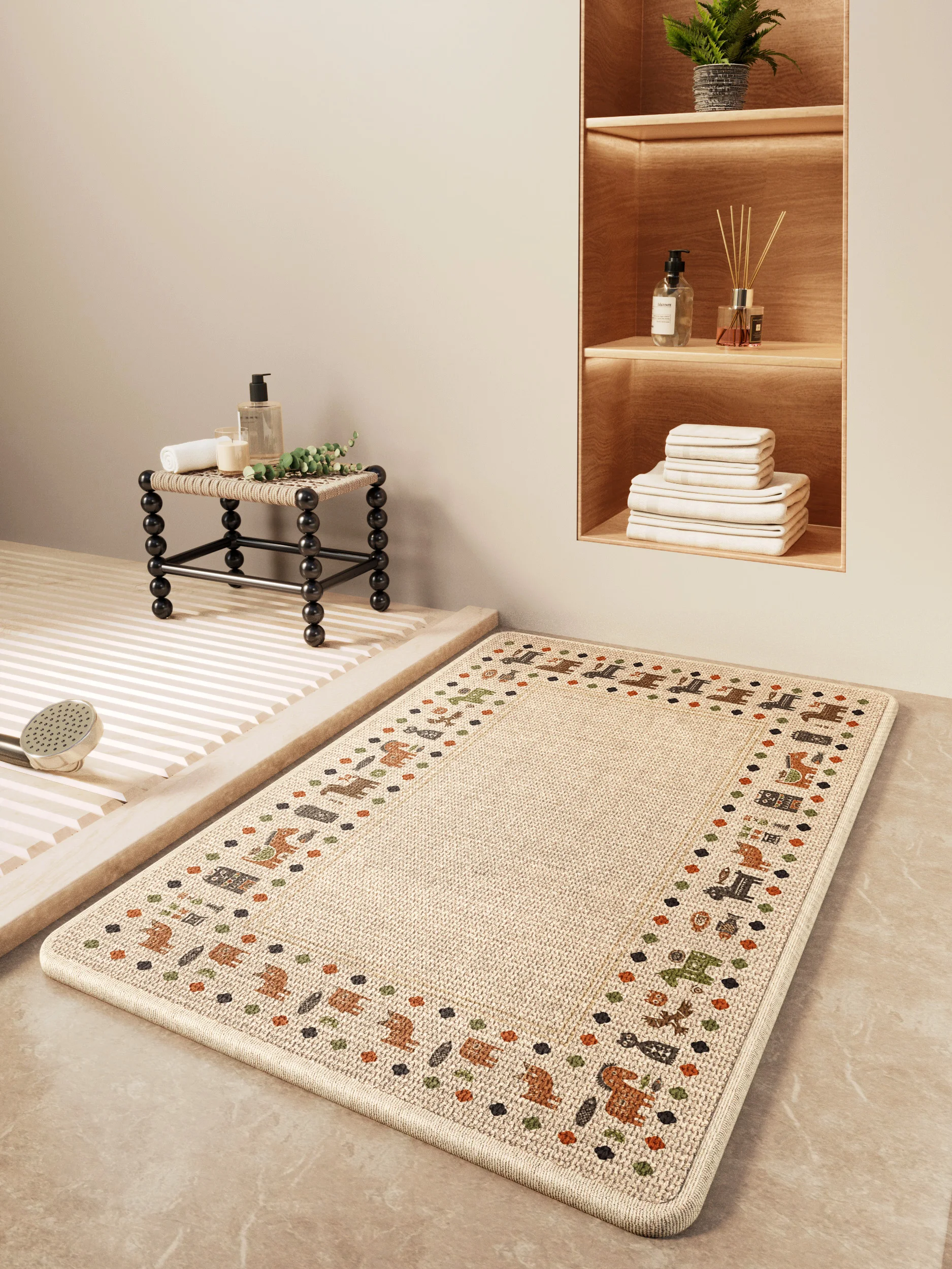 

Коврик для ванной из льняной ткани, впитывающий, противоскользящий, для входа в туалет, быстросохнущий, декоративный напольный ковер, прямоугольный