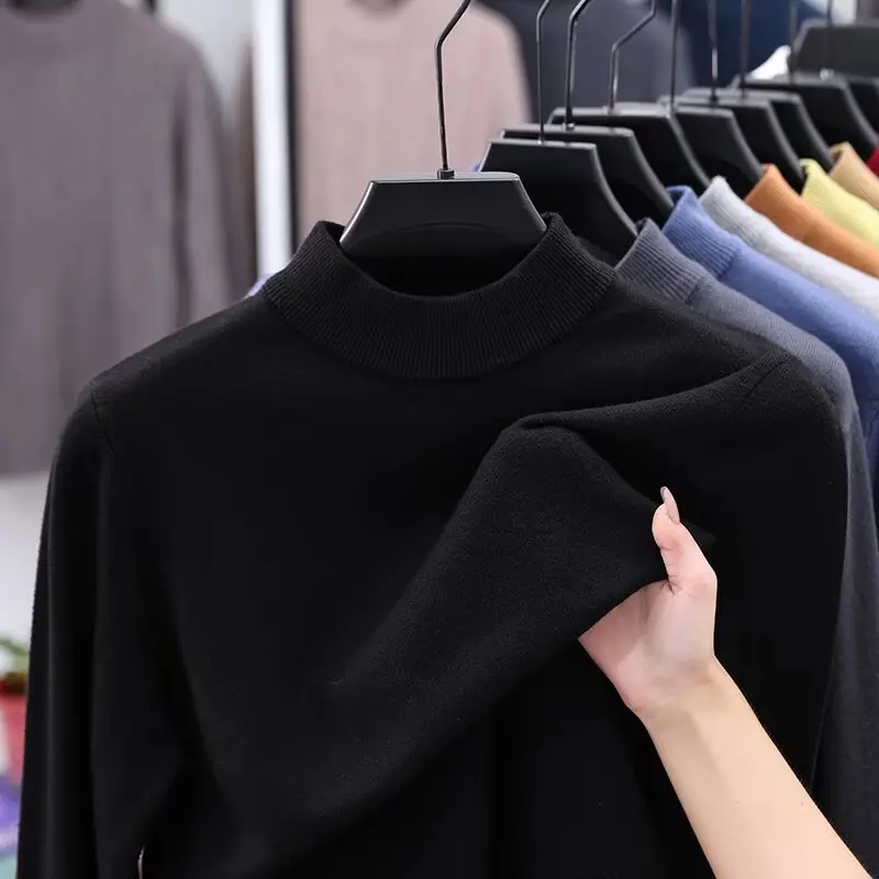 

Men's Slim Fit Mid-Ne Base irt f High Collar Sweater Inner Wear 2025 New Spring Autumn Winter Thin Coffee Color