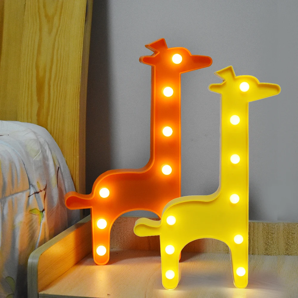 Cartoon Cute Giraffe LED Night Light Animal Table Lamps Battery Power Marquee Sign for Kids Children Rooms Bedroom Nursery