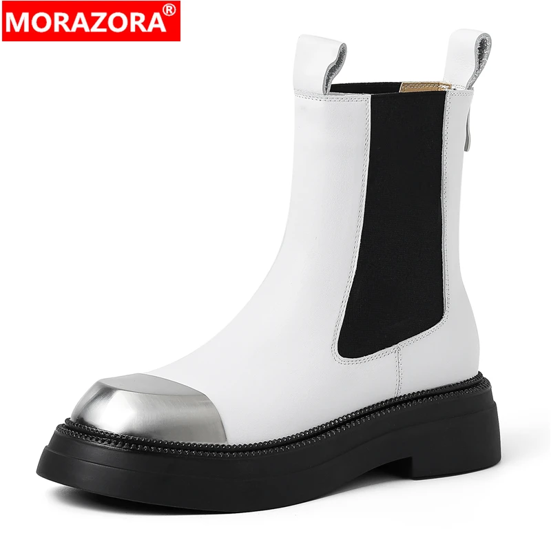 

MORAZORA Plus Size 34-42 New Genuine Leather Boots Women Autumn Winter Chelsea Boots Fashion Solid Color Ladies Ankle Boots Shoe