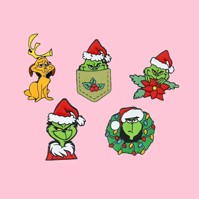 Cartoon Animation Character Enamel Brooches Christmas Series Metal Pin Clothes Hat Decorative Badges Jewelry Gift Wholesale