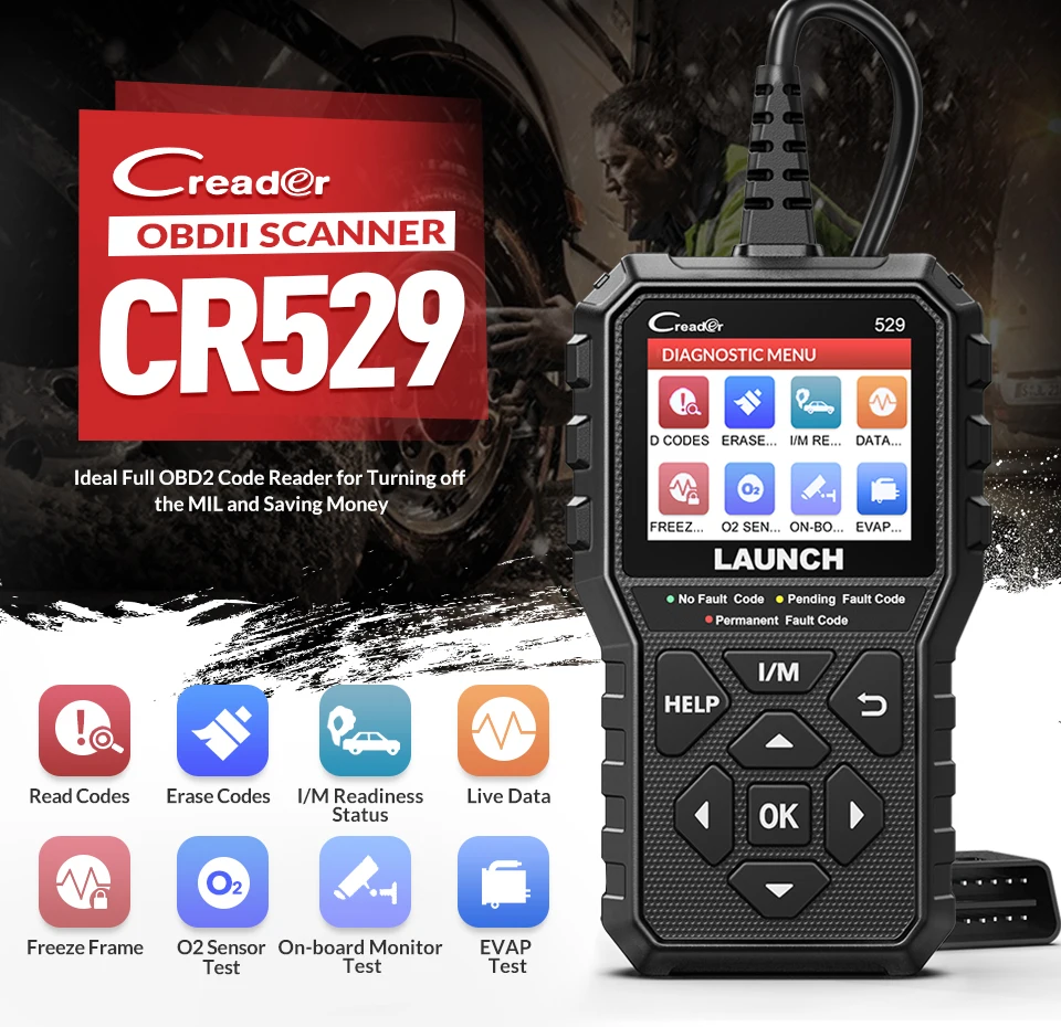 LAUNCH CR529 OBD2 Codeleser Creader 529 Scanner Kfz-Diagnosegerät OBDII Codeleser Fehlercodeleser OBD2 Scan-Tool – Detail 2