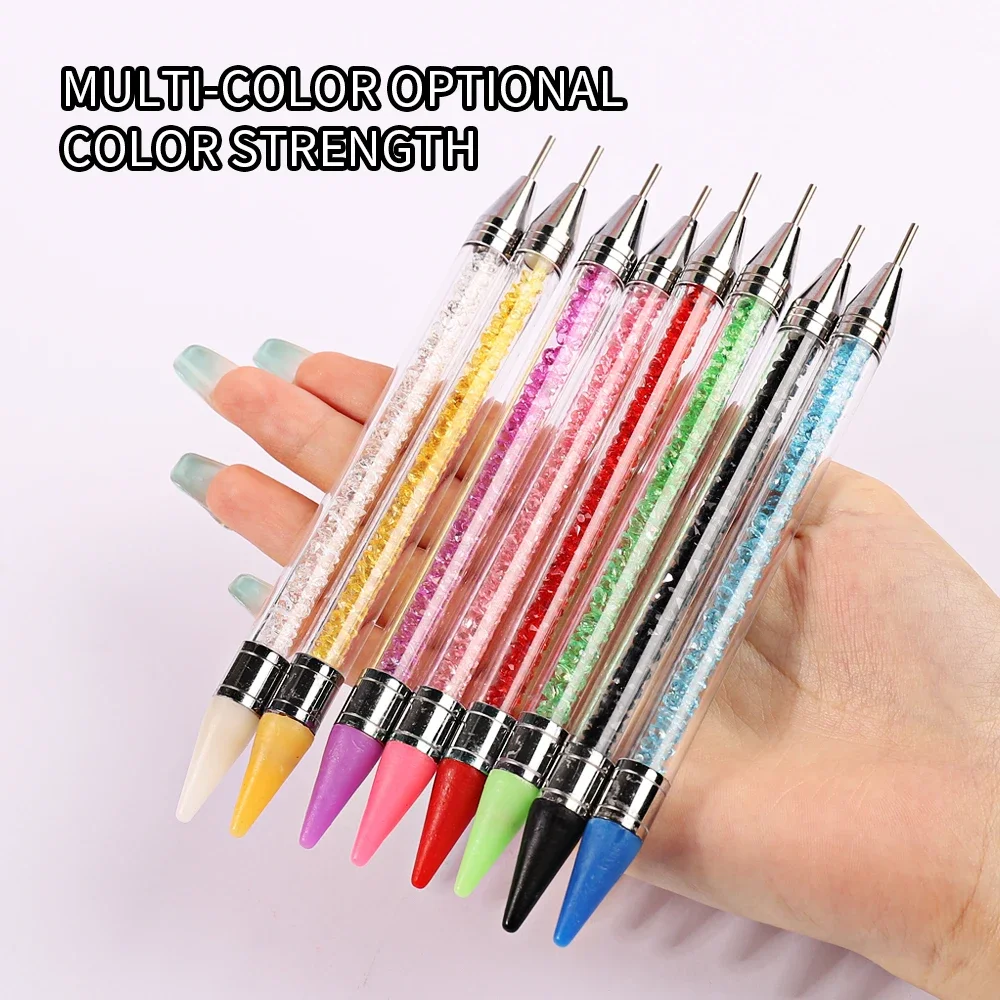 Nail Art White Dual-head Wax Pen With Diamante Embellishment And Rhinestone Picker, Crystal Rhinestone Applicator Tool