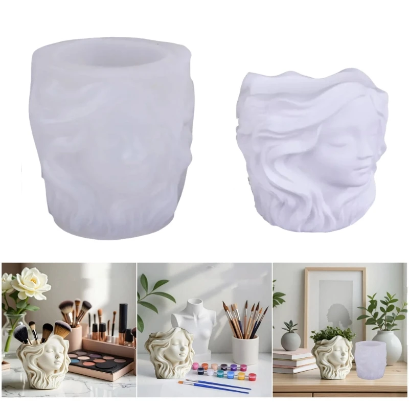 

H7EB DIY Girl Flower Pot Silicone Mold For Resin Cement Crafts Unique Handmade Gift Home Decoration Jewelry Candles Holder