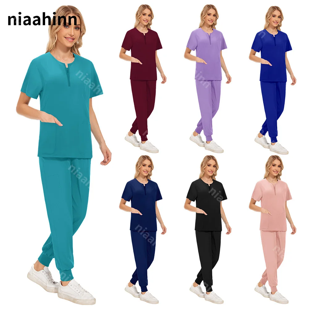 

Nursing Enfermeria Tops+Pants Sets Surgical Uniforms Women Medical Uniform Hospital Clinical Scrubs Workwear Beauty Salon Suits