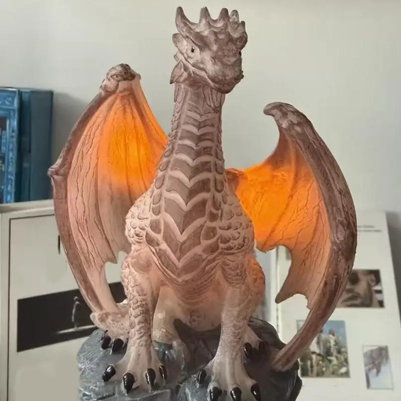 Dragon Garden Statue Resin Yard Stake Figure with Light Panel and Soft Body Light for Lawn Entry Border Area Display 87HA