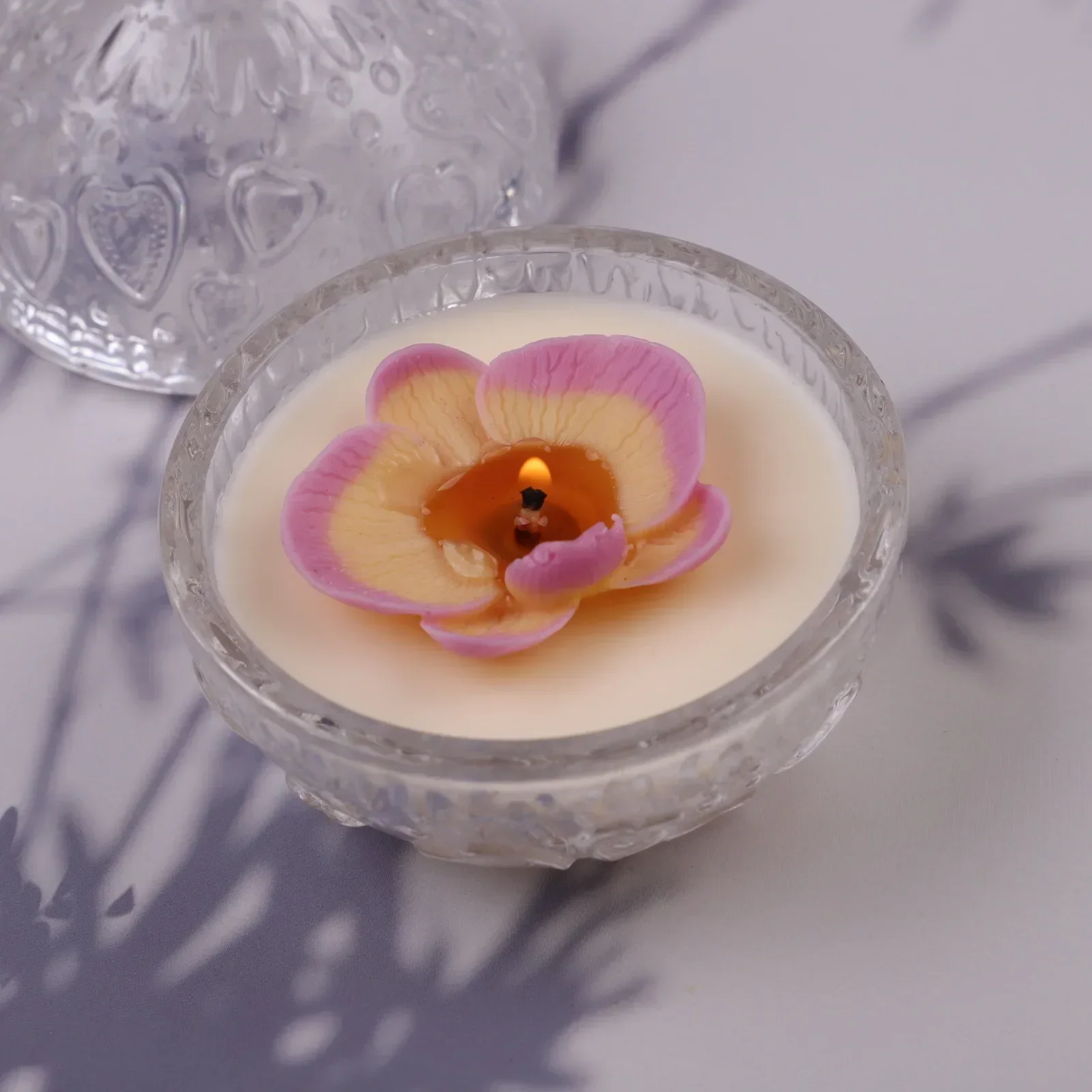 1pc Pink Butterfly Orchid Silicone Candle Mold 3D Floral Fragrance Gypsum Soap Mold Paper Cup Cake Baking Mold