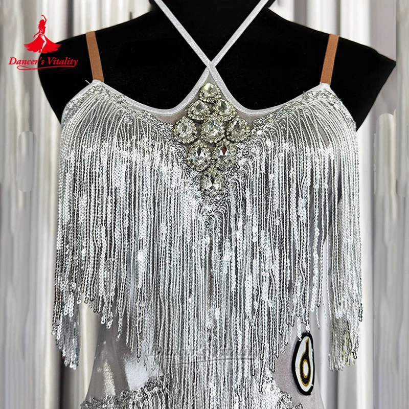 Adult&Teenagers Chacha Samba Jive Silver Sexy Tassels Dresses Dancer's Vitality Latin Dance Practise and Perform Sling Clothing
