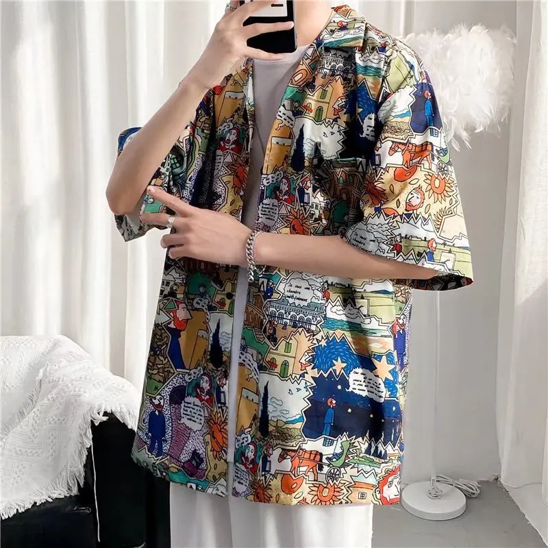 

Men's Summer Holiday Beach Printed Short Sleeve Shirt Fashion Loose Hip Hop Casual Top Vintage Hawaiian Handsome Floral Shirt