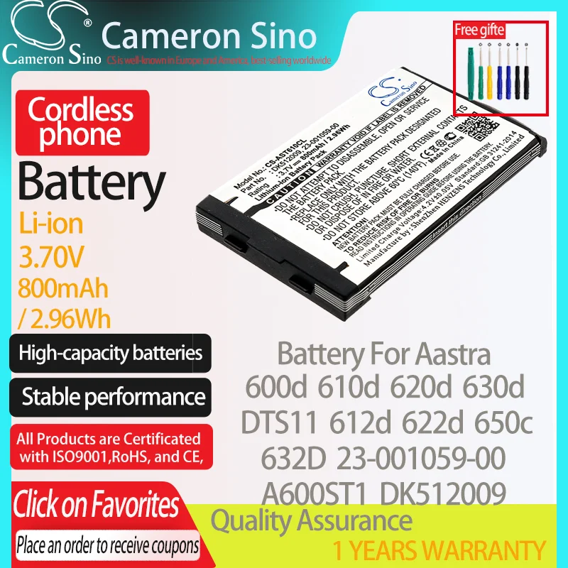 CameronSino Battery for Aastra 600d 610d 620d 630d DTS11 612d 622d 632D 650c fits Detewe 23-001059-00 Cordless phone Battery