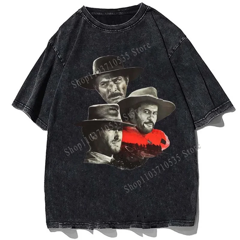 Movie The Good the Bad and Ugly Blondie Angel Eyes Tuco Cowboy Printed T Shirt Men Loose Oversized Vintage Cotton T-shirt Tops