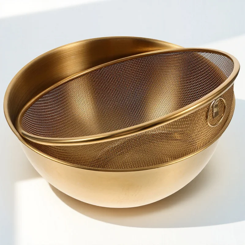 

1Set Stainless Steel Colander Strainer Mesh Basket Rice Washer Vegetable Fruit Cleaning Draining Colander with Bowl