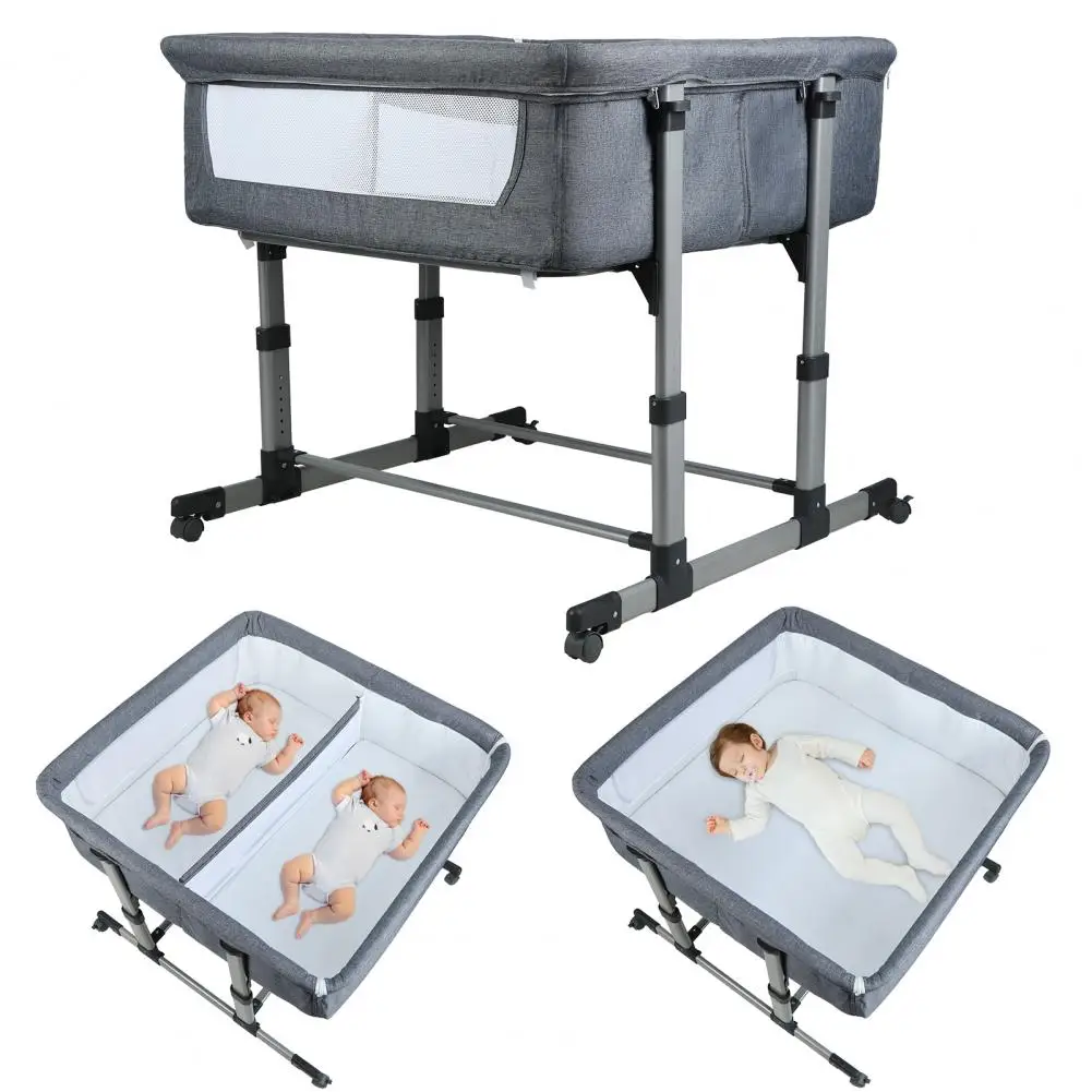 

Детская прикроватная кроватка-люлька для двойни, 6 уровней регулировки высоты, двойная колыбель на колесиках, матрас, прикроватная кроватка для 2 малышей, максимальная нагрузка 88 фунтов