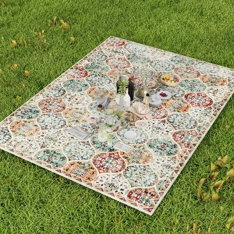 

VIKAMA Bohemian Outdoor Carpet, Moisture-Proof, Machine Washable, Summer Picnic And Camping Floor Mat, Entrance Foyer Floor Mat
