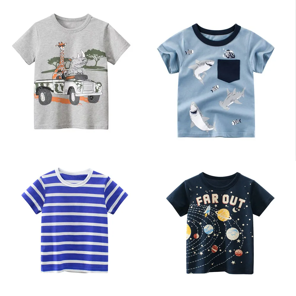 Jumping Meters 2-8T Baby Summer T Shirts Striped Hot Selling Short Sleeve Cartoon Toddler Tees Tops Boys Girls Clothing