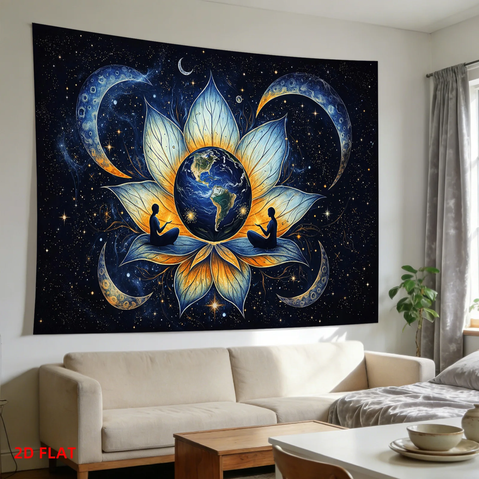 Bohemian Galaxy Lotus Flower Tapestry Celestial Universe Earth Meditation Spiritual Cosmic Wall Hanging Art Decor Print Decorati