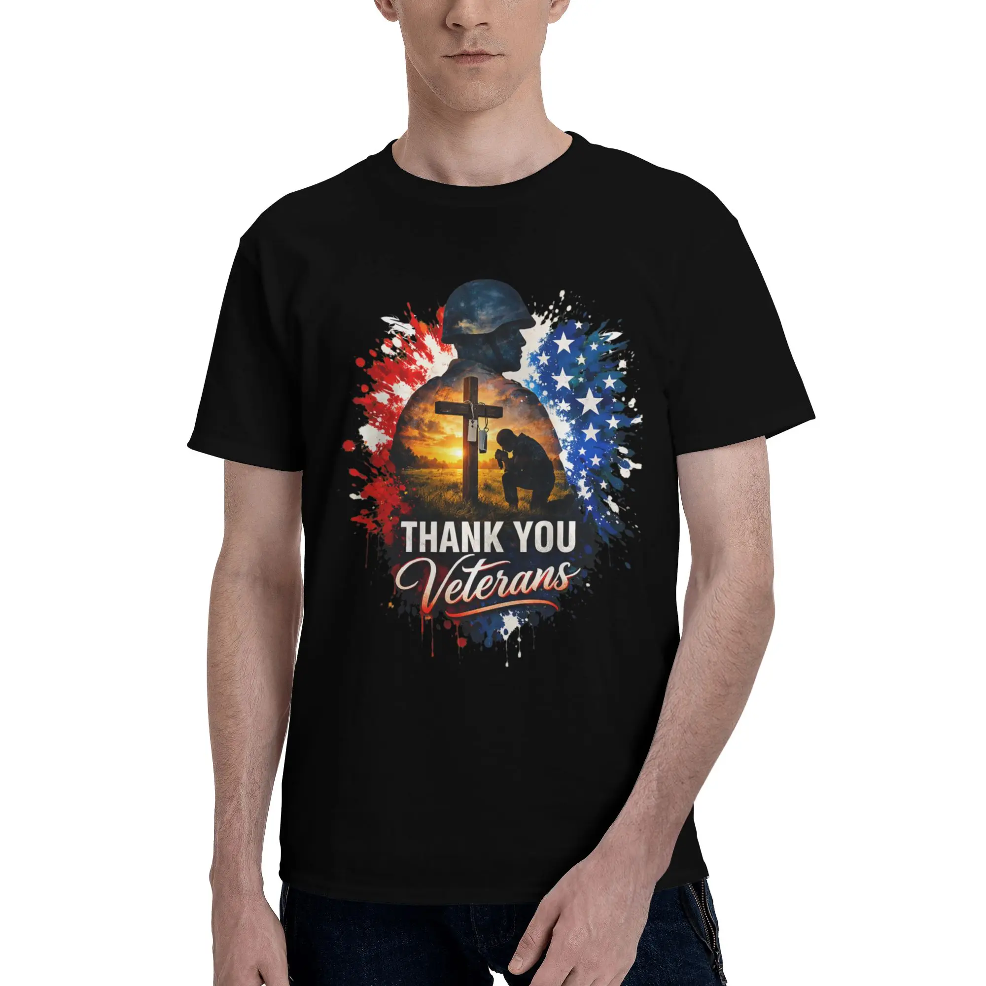 Thank You Veterans Day  Graphic 100% Cotton T-Shirt Memorial Day Tees Tops For Men