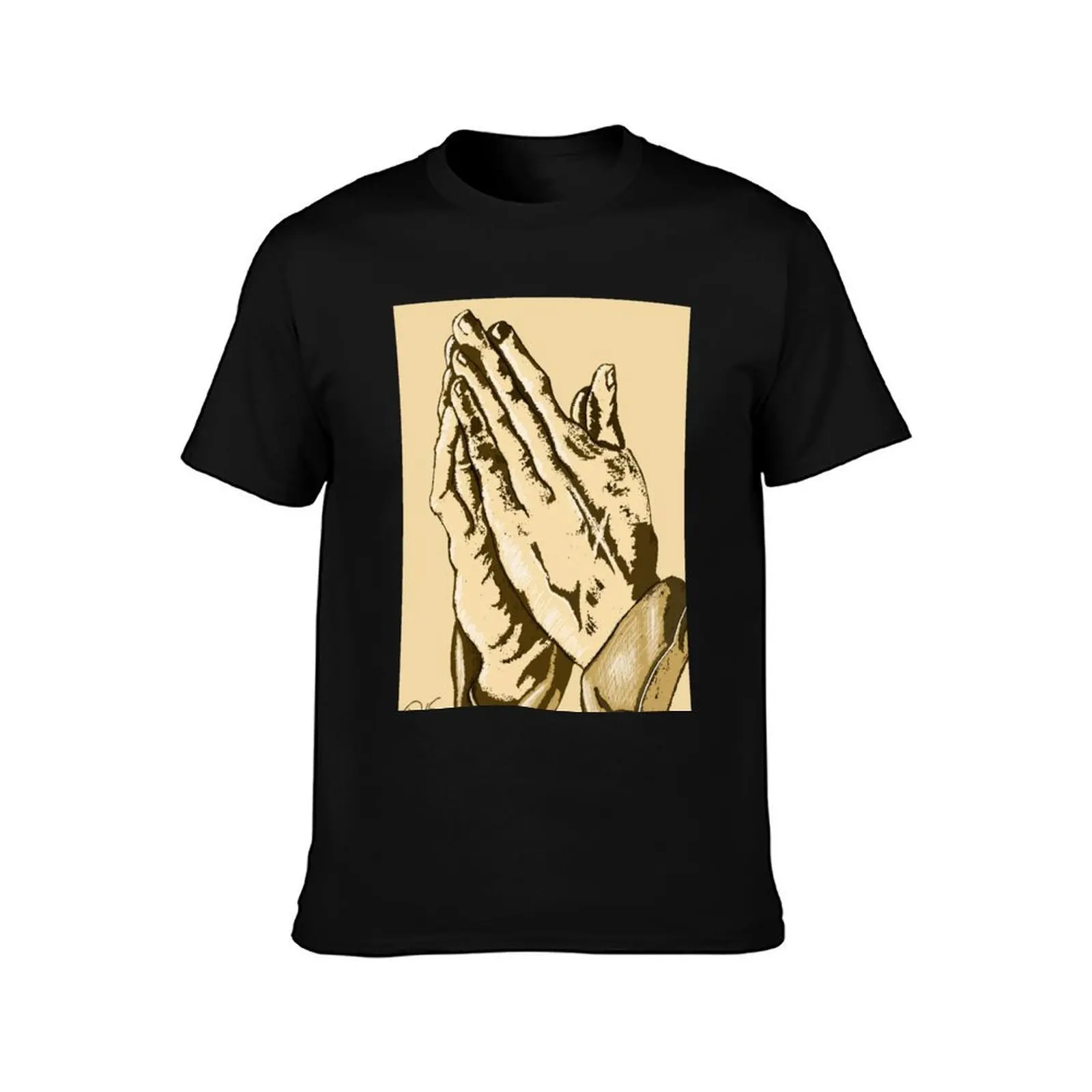 Drawing of praying hands T-Shirt, Summer Casual Cotton Tee, Oversized Streetwear Tops, Vintage Graphic Print, Unisex Men Women
