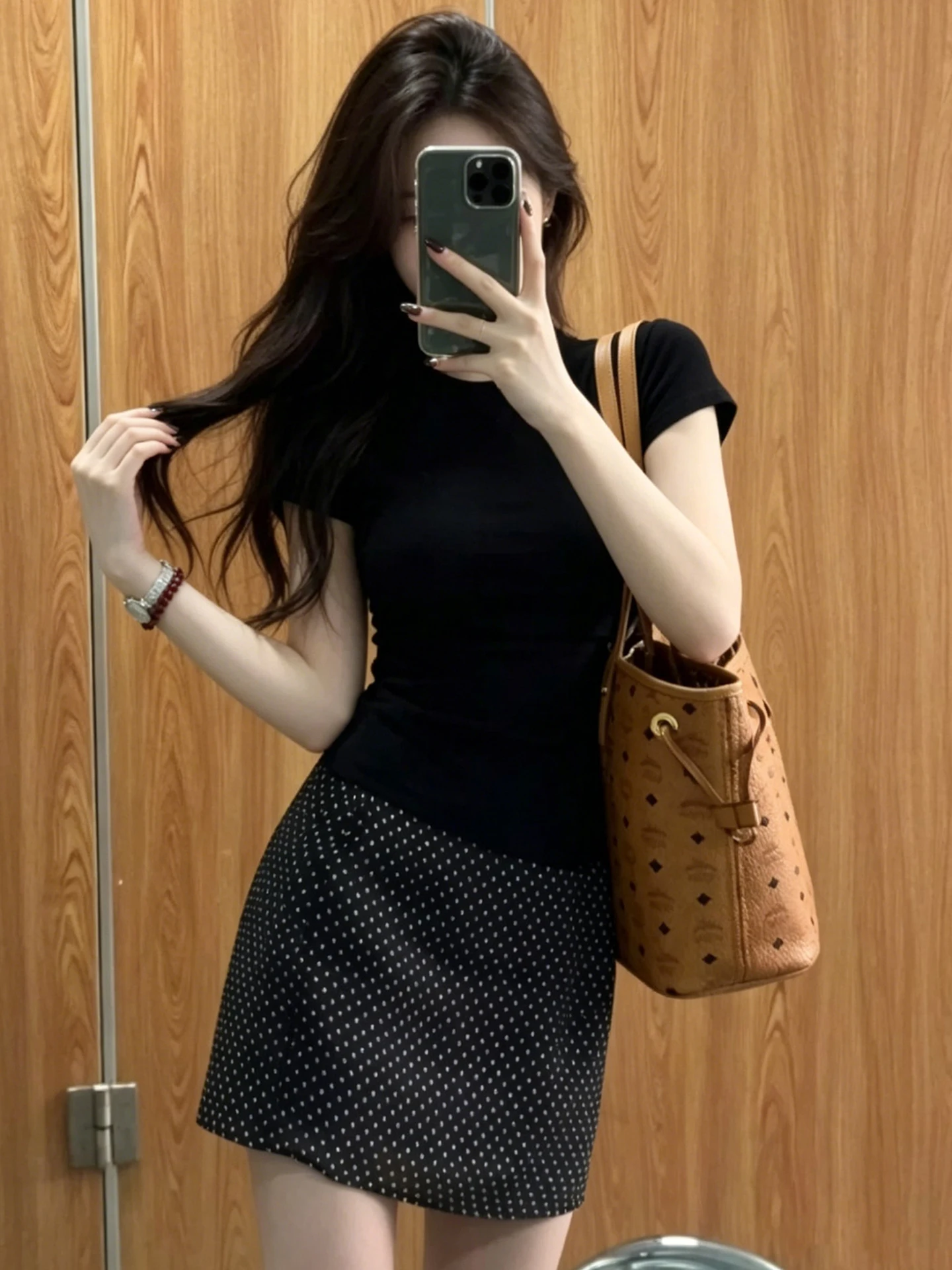 DUOR plus Size Polka Dot Black A-Line  Skirt Women's Summer Slimming Midi Skirt Beautiful Mesh Half Skirt Commute Style