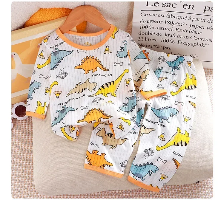 2026 Neues Jungen- und Mädchen-Set aus reiner Baumwolle für Zuhause, Pyjama mit Dreiviertelärmeln, dünne, luftdurchlässige Kleidung, Sommer-Schlafanzug – Detail 4