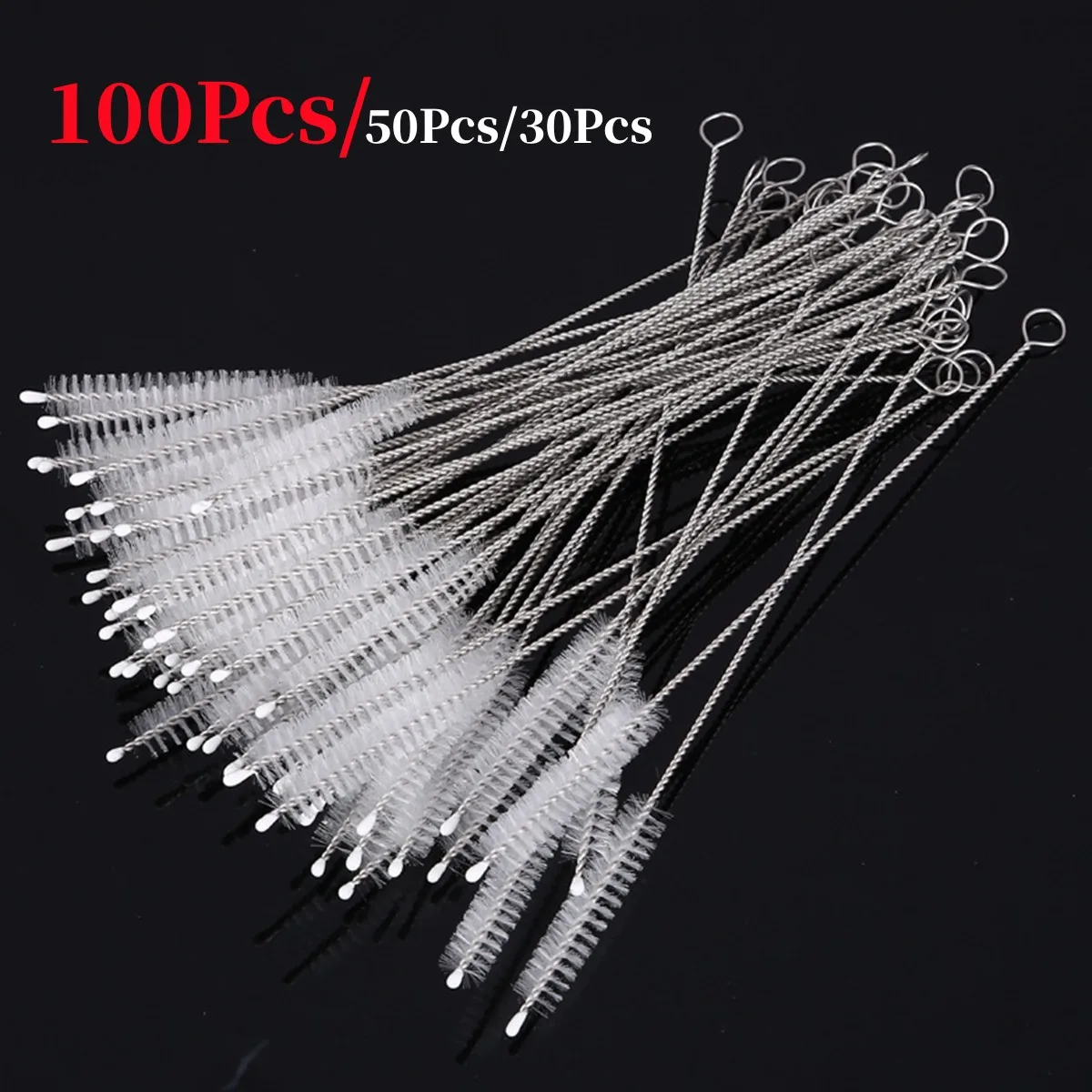 100-teiliges Stroh-Reinigungsbürsten-Set, Strohrohr, Rohrreiniger, Nylon, Edelstahl, langer Griff,