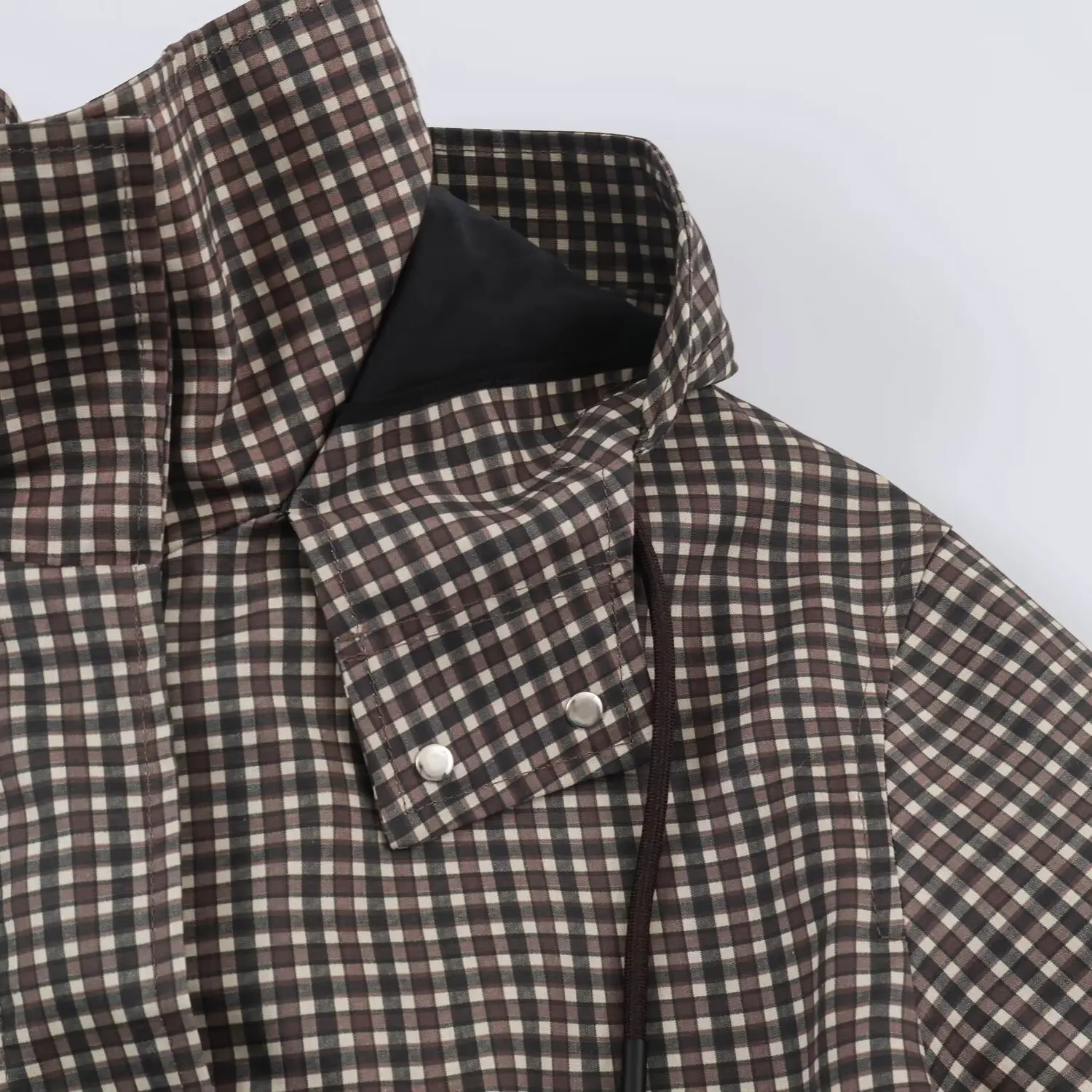 Modische Retro-Karo-Kapuzenjacke für Damen, Langarm, Tailliert, Locker Sitzend, Leichte Oberbekleidung, Mantel, Herbst 2026, Neue Alltagsjacken – Detail 10