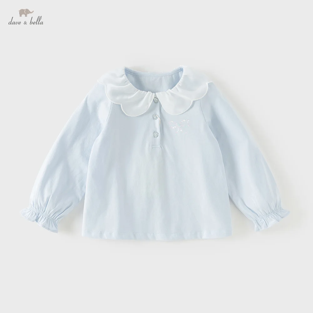 

Dave Bella Elegant Shirt for Girls Children Clothes Autumn Spring Baby Cotton Lapel Blue Blouse Kids Sweet Outdoor Top DB1260382