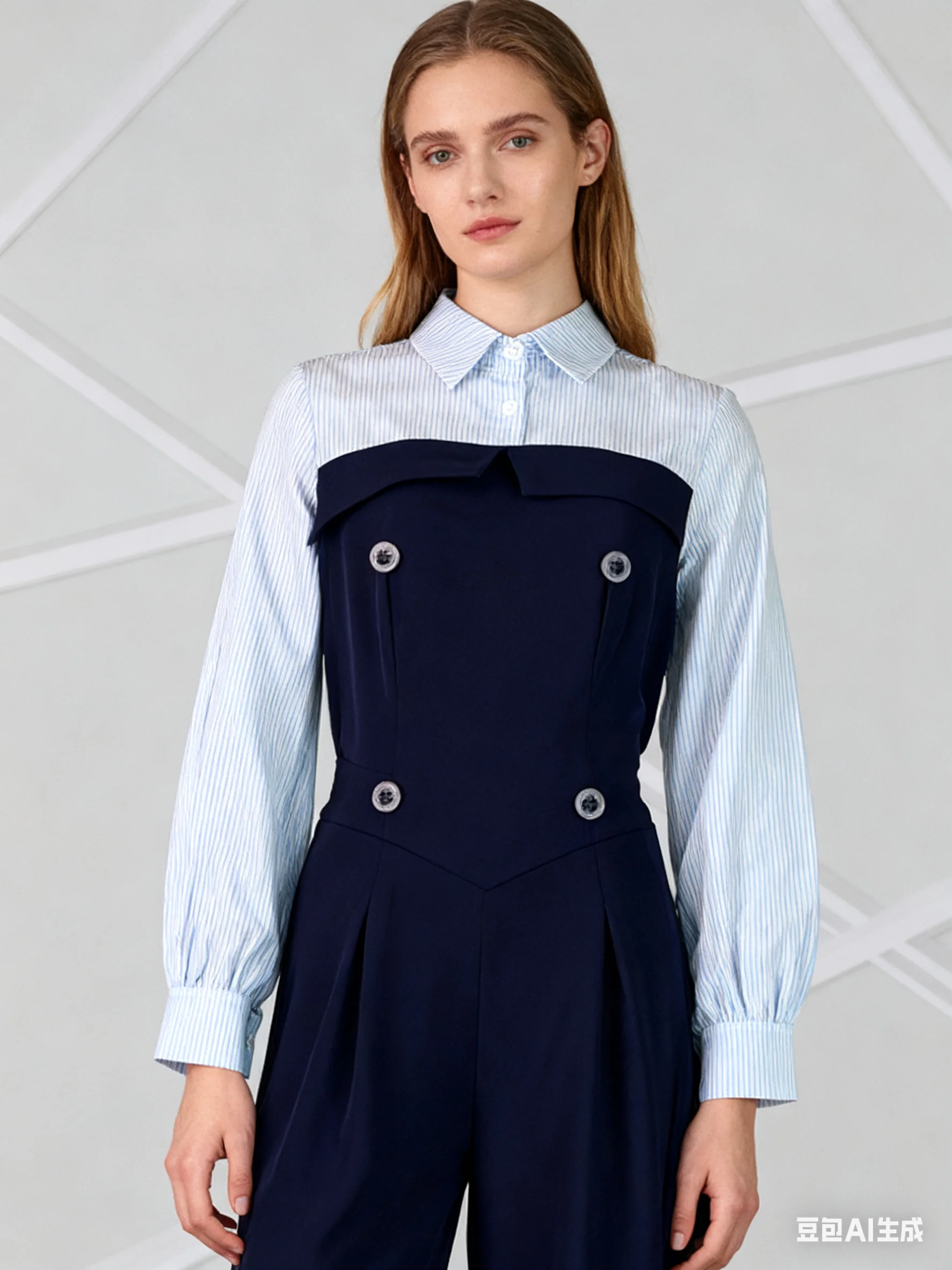 Freeacy Urban Tuta da donna Colletto con risvolto Maniche lunghe Split-joint Vita alta Tuta ampia Gamba larga Tute lunghe fino al pavimento