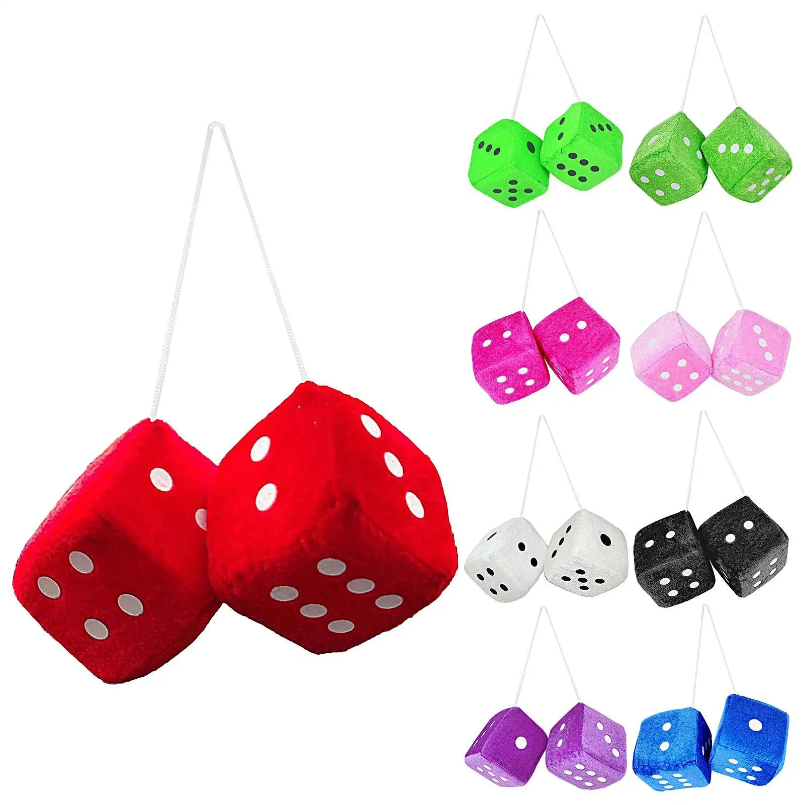 Car Pendant Colorful Plush Dice Popular Rear View Mirror Charms Suspension Ornaments Auto Accessories Interior