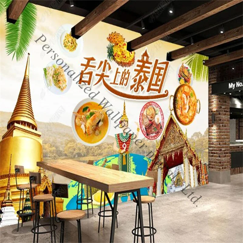 

Custom Thai Specialty Cuisine Backdrop Wallpaper for Thai Restaurant Industrial Decor Self Adhesive Mural Wall Paper 3d Murals