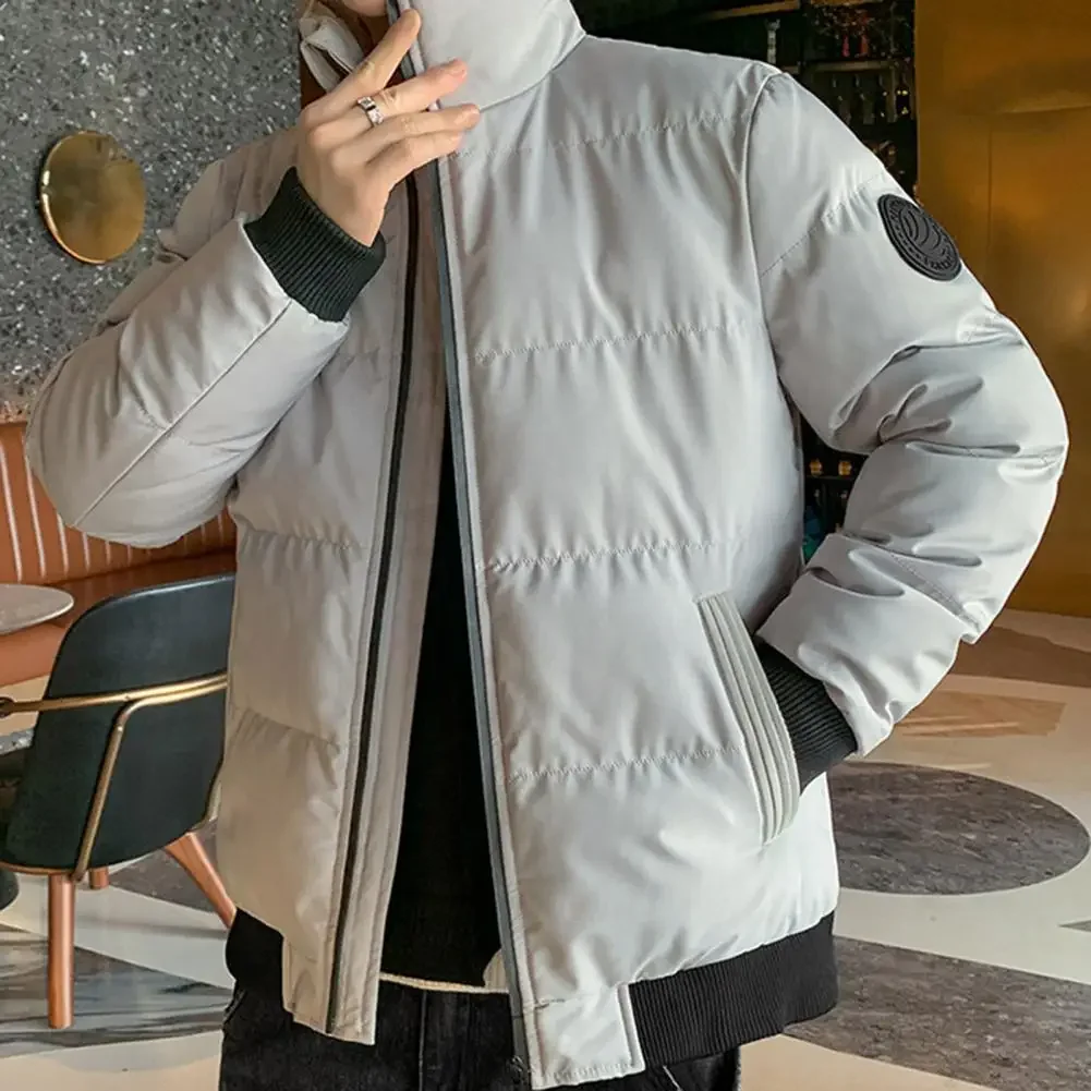 2023 Winter Winter Coat Men's Warm Casual Jacket Down Cotton Filled Zipper Shirt Stand Collar Parka