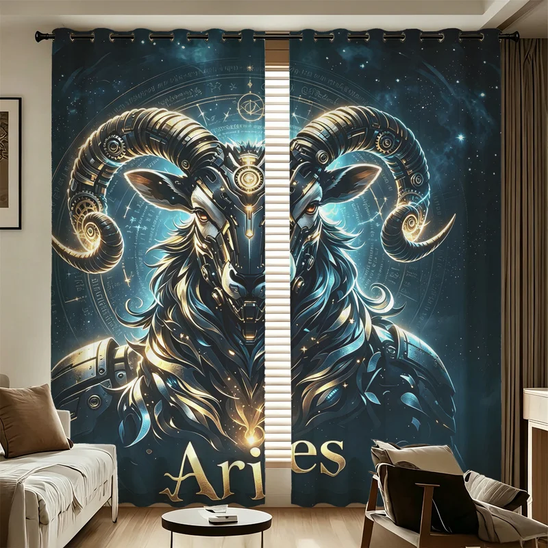 Curtains 2Pcs,Multi-Sizes,Easy Hanging,Multiple Sizes,Machine Washable,Mechanical Futuristic 12 Constellation Series Print