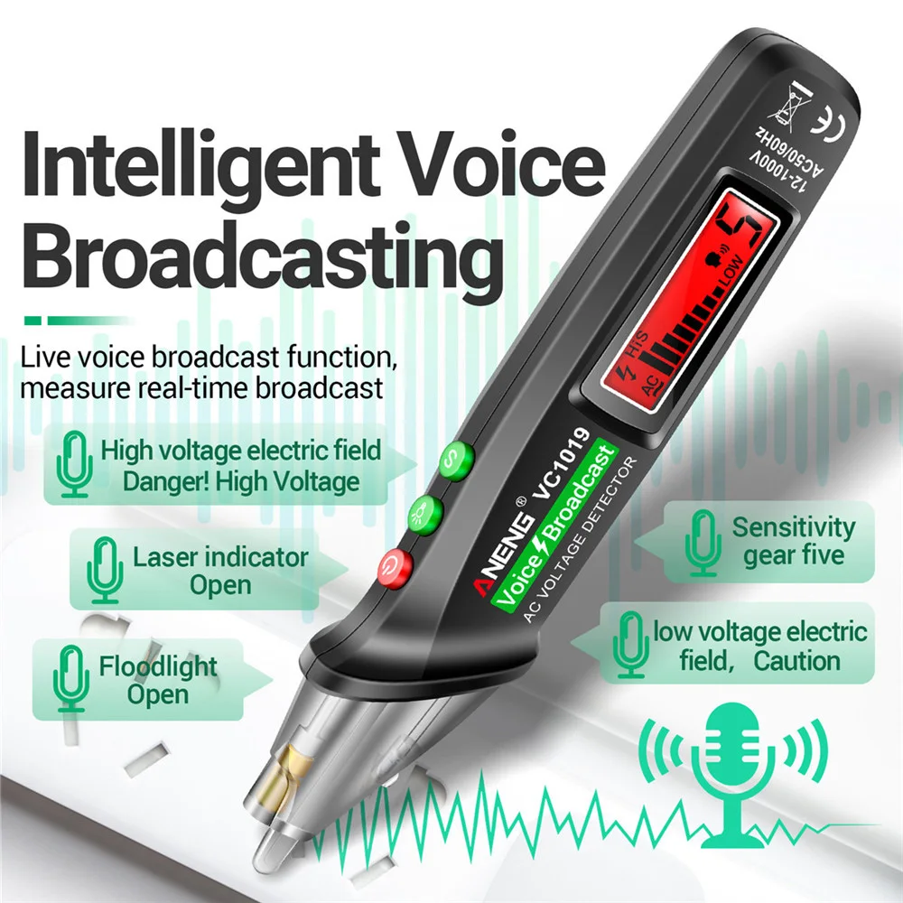 VC1019 interruttore penna di prova rilevatore di tensione di trasmissione vocale 12-1000V Volt corrente penna senza contatto strumento misuratore di