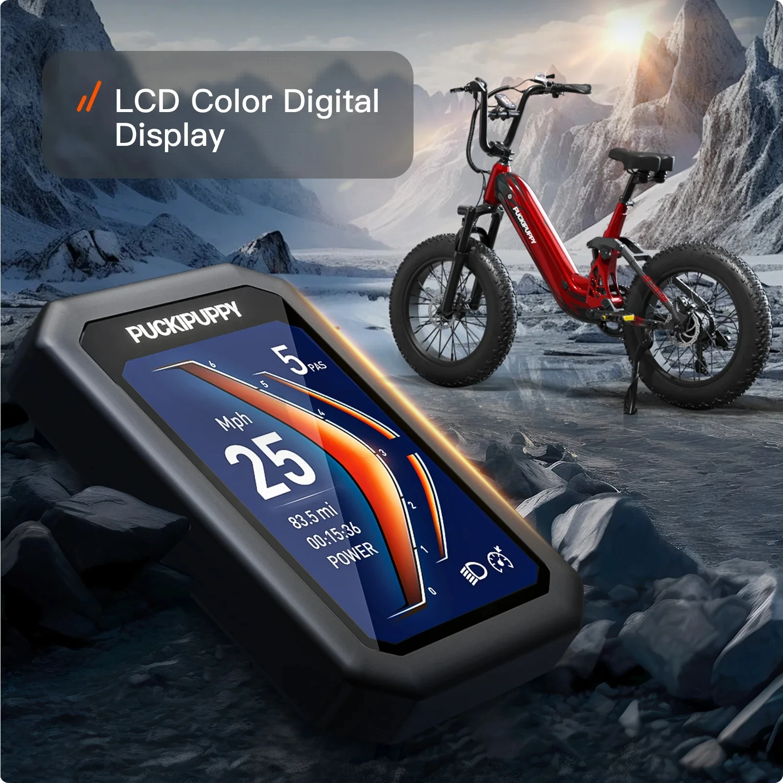 PUCKIPUPPY دراجة كهربائية جبلية Ebike 20 ''الدهون الإطارات 7 سرعة للبالغين 960 واط 48 فولت 20 أمبير بطارية تعليق كامل دراجة كهربائية