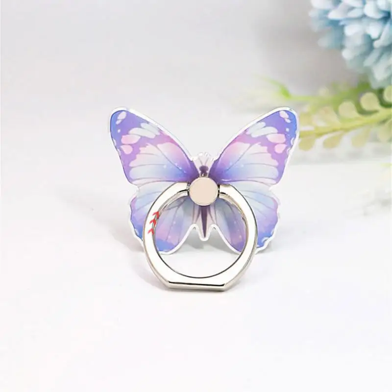 Soporte giratorio con hebilla de anillo para teléfono móvil, diseño de mariposa pintado, dibujos animados creativos, bonito, 1 Uds.