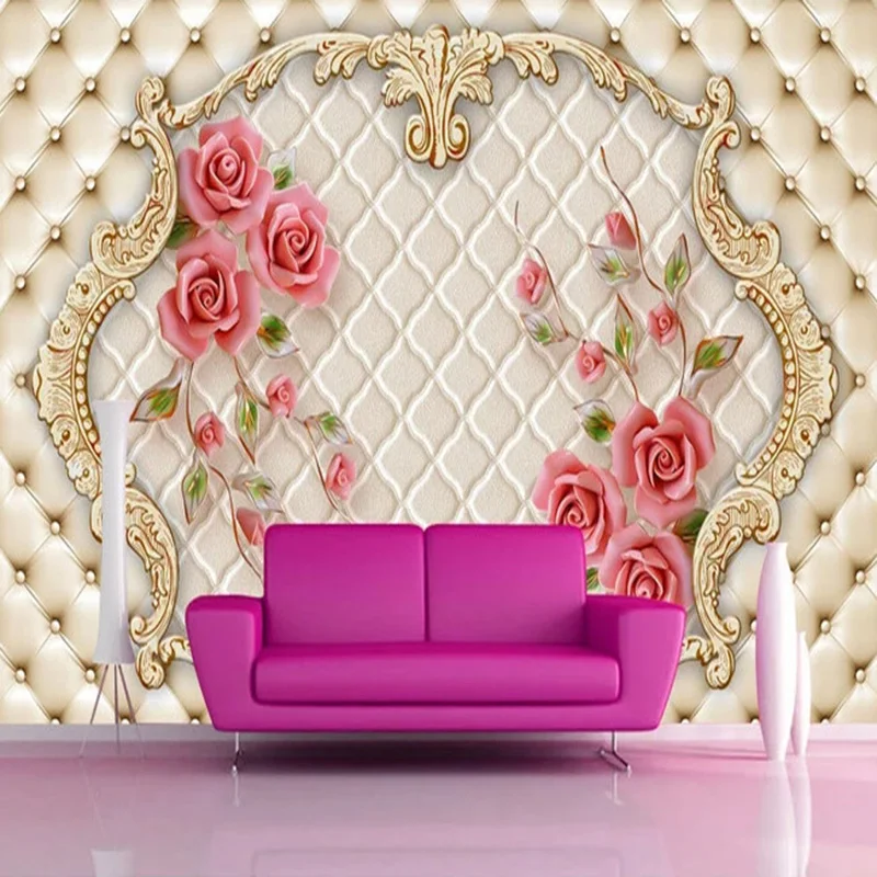 

Custom 3D Wall Mural European Style 3D Stereo Rose Flowers Soft Roll Wallpaper Living Room TV Sofa Background Wall Decor Fresco
