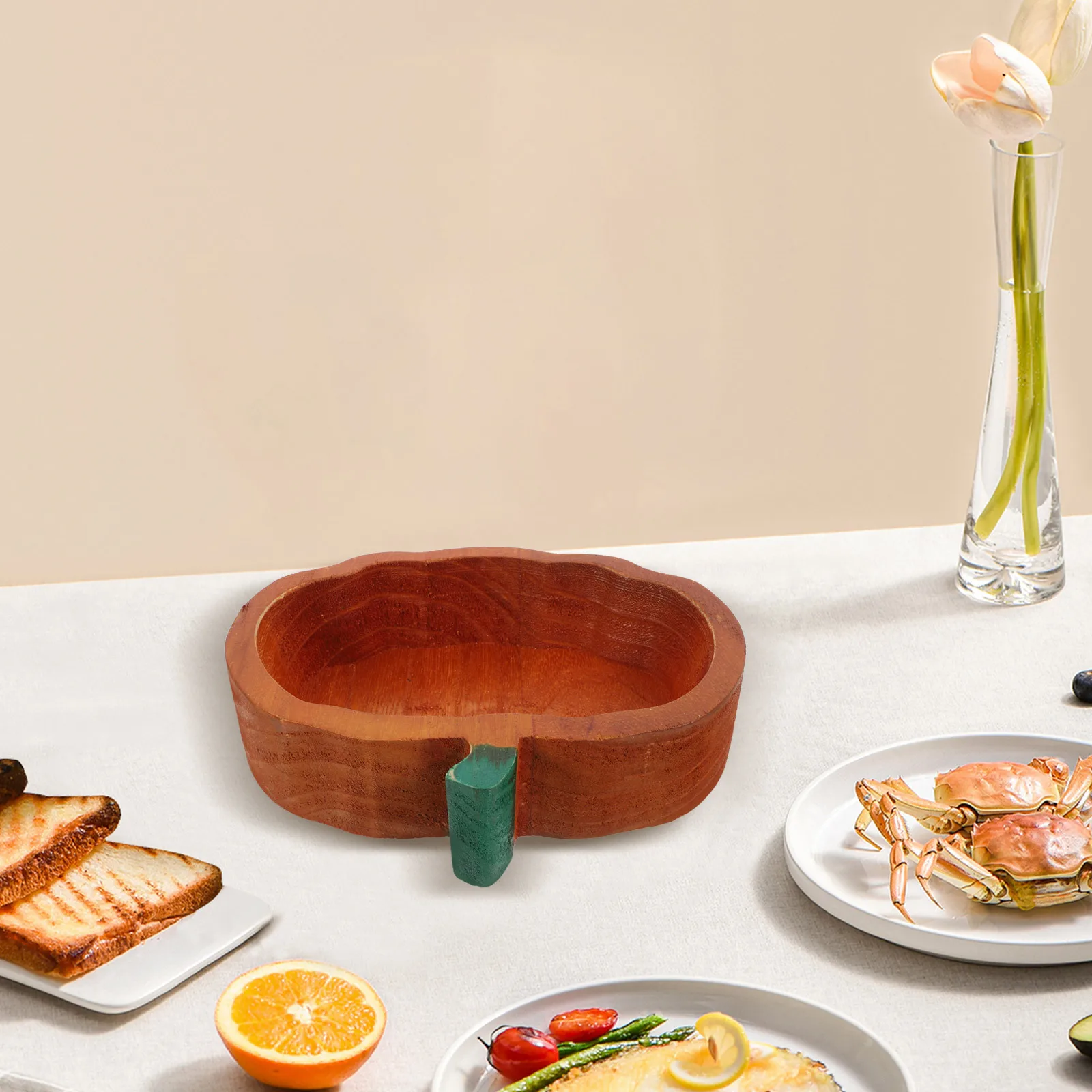 

Shaped Wooden Bowl Natural Fruit Dessert Serving Tray Kitchen Counter Wooden Serving Trays Organizer Salad Container