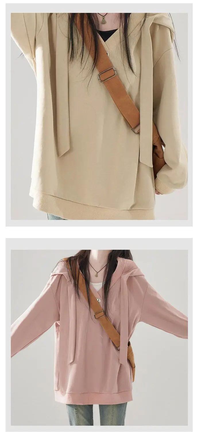 Hooded Cotton Hoodies Women'S Y2K Top Dirtied Emo Wine Punk-Style Look Line Spring Tops Weight Drop-Shoulder Casuals Asymmetric