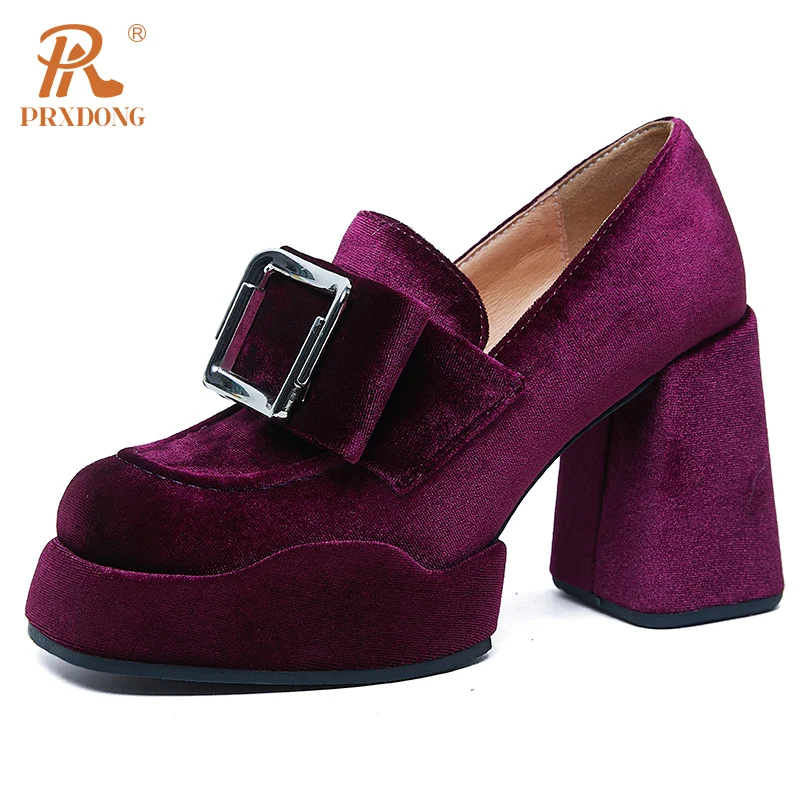 

PRXDONG New 2023 Spring Autumn Shoes Woman Pumps Chunky High Heels Platform Black Wine red Dress Party Wedding Lady Shoes 34-39