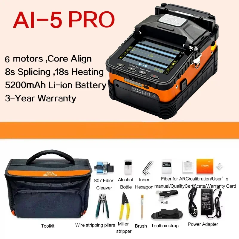 

Signalfire AI-5 Pro Fiber Fusion Splicer Machine,4 Motors 5s Heating,Optical FTTH Splicing Tool Kits with Fast Heat