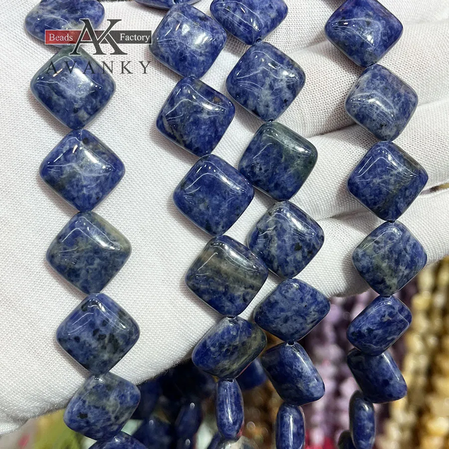 Natural Crystal Sodalite Stone Oblique Square Shape Loose Beads Jewelry Making DIY Necklace Bracelet Accessory 15''15mm