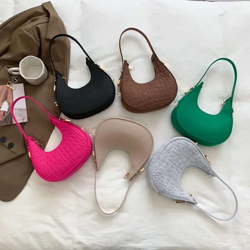 

Fashion Luxury Design Felt Shoulder Hobo Bag Women Clutch Handbag Purse Female Solid Color Underarm Bag Small Shopper Tote