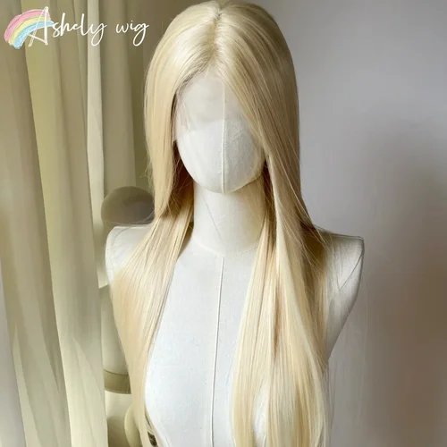 Imagen 2 del producto Ashely 613 peluca rubia 26 pulgadas 13x4 pelucas de Cosplay con encaje Frontal peluca Frontal de encaje sintético sedoso Natural largo y recto para uso diario