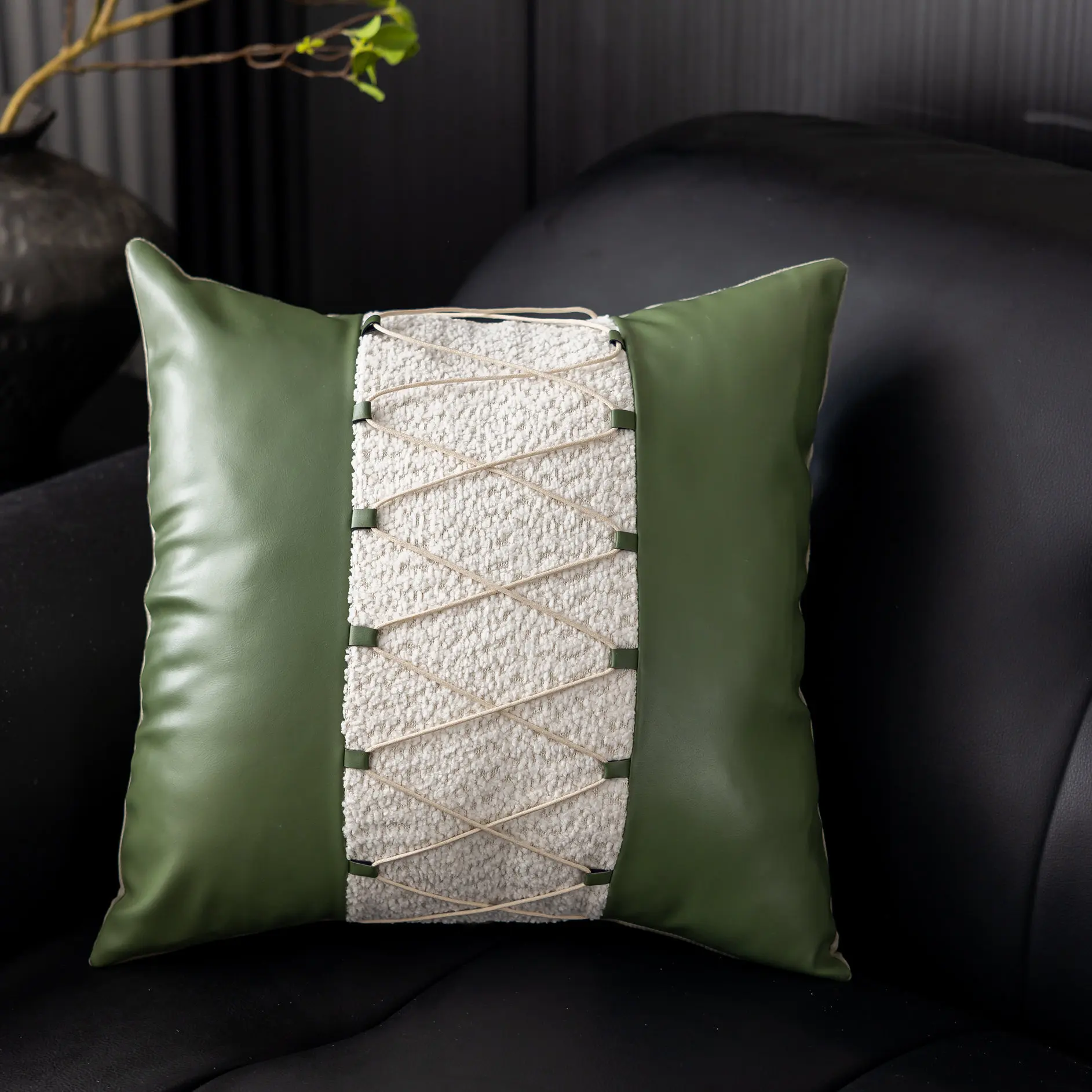 Luxury Olive Green Cushion Cover European Style High Craft Sofa Pillowcase for Villa